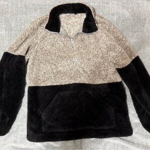 Cozy Black and Tan Fleece Pullover